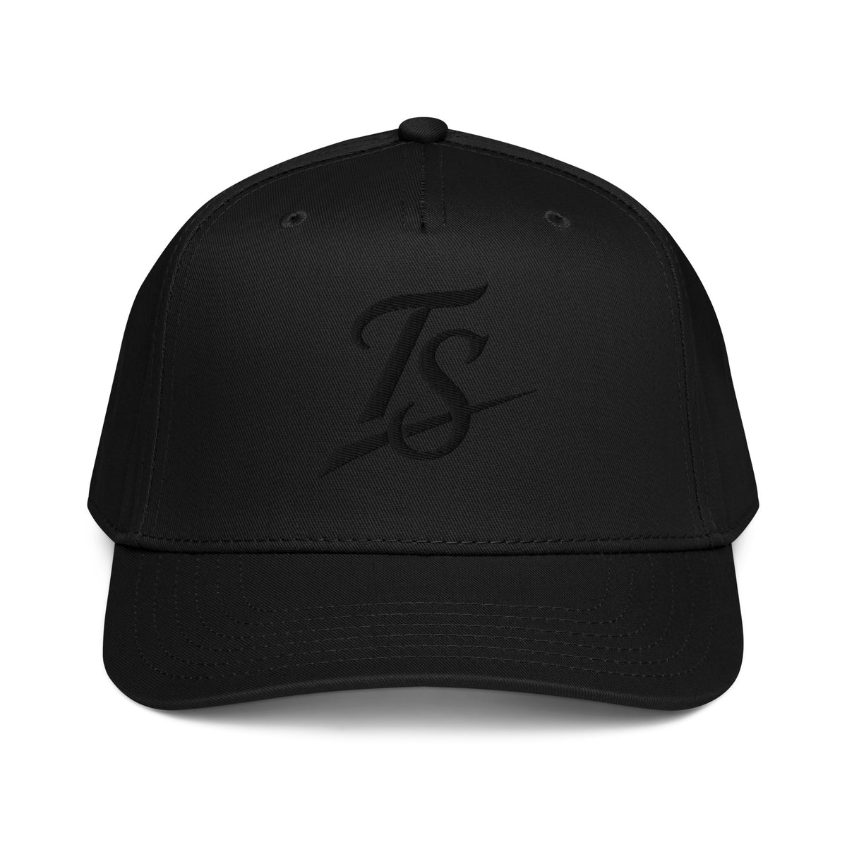 TruSelf TS Hat in Black - 5-panel mid-profile cap, front view