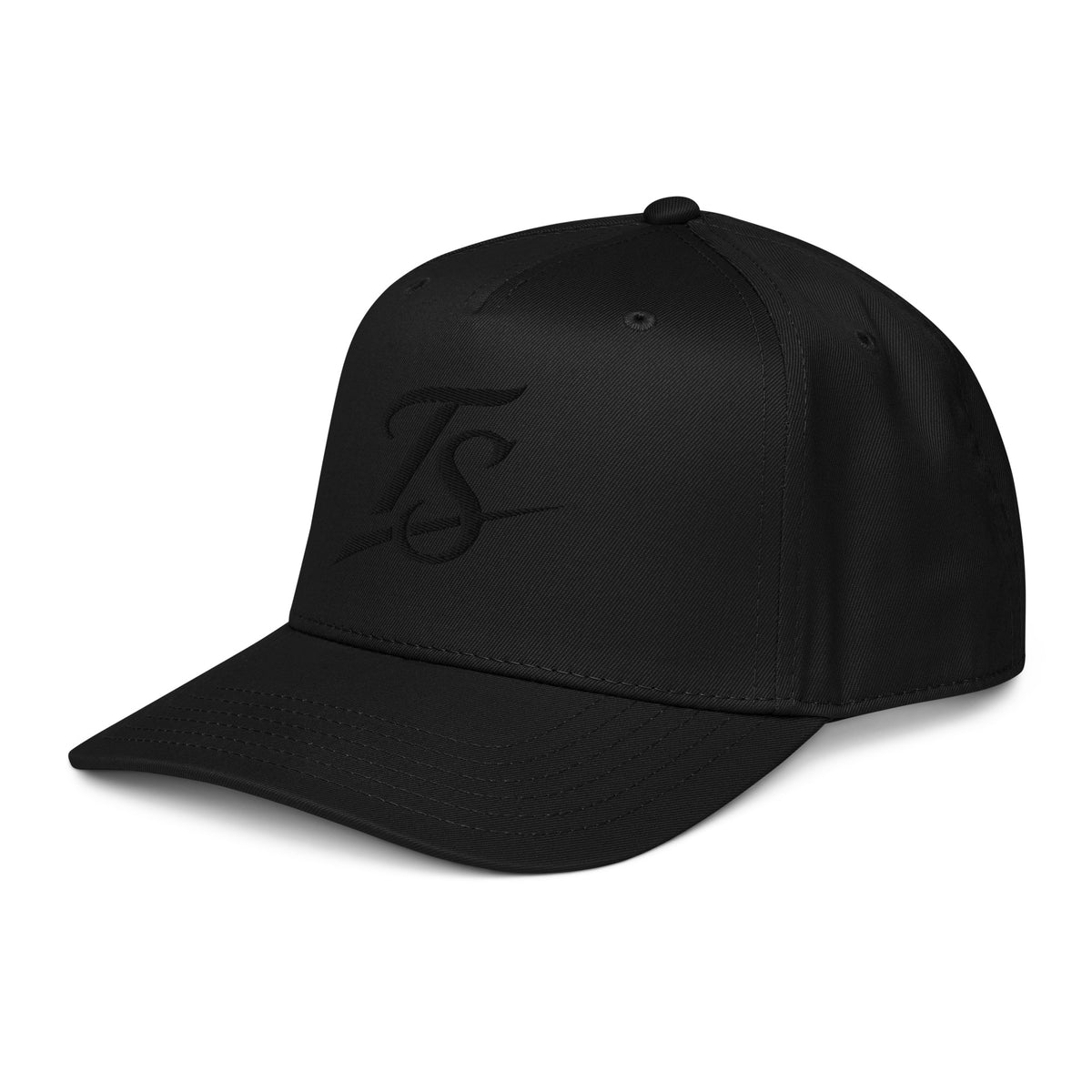TruSelf TS Hat in Black - 5-panel mid-profile cap, left side