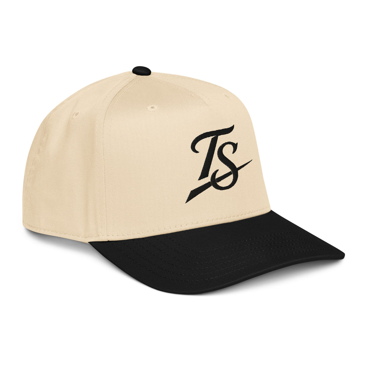 TruSelf TS Hat in Black/Cream - 5-panel mid-profile cap, right side