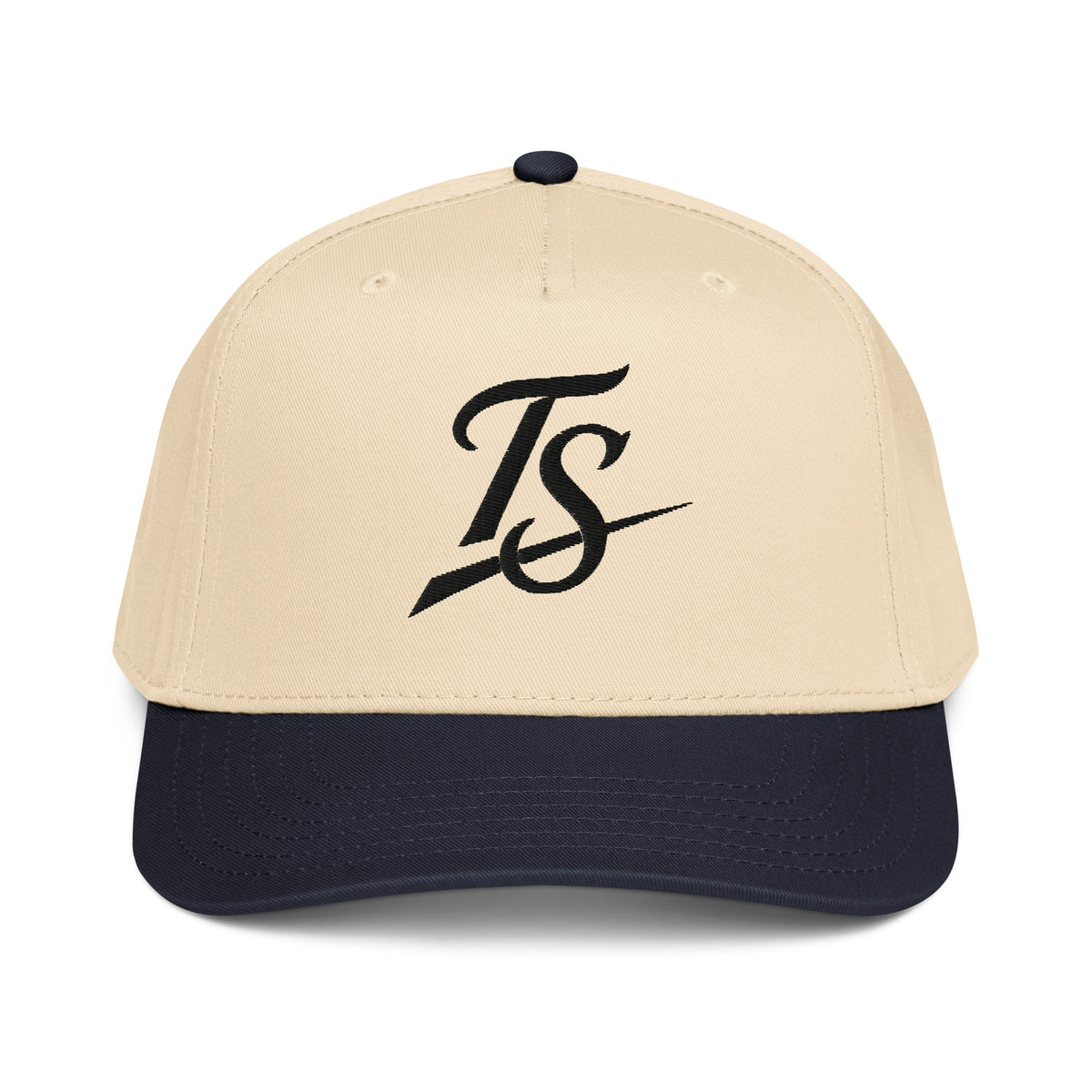 TruSelf TS Hat in Navy/Cream - 5-panel mid-profile cap, front view