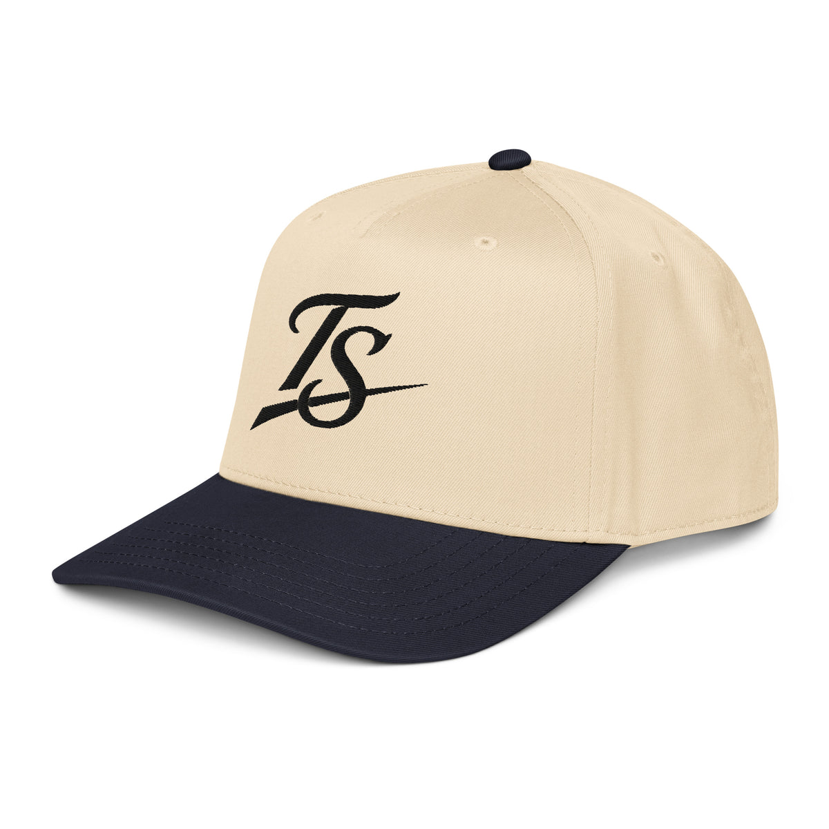 TruSelf TS Hat in Navy/Cream - 5-panel mid-profile cap, left side
