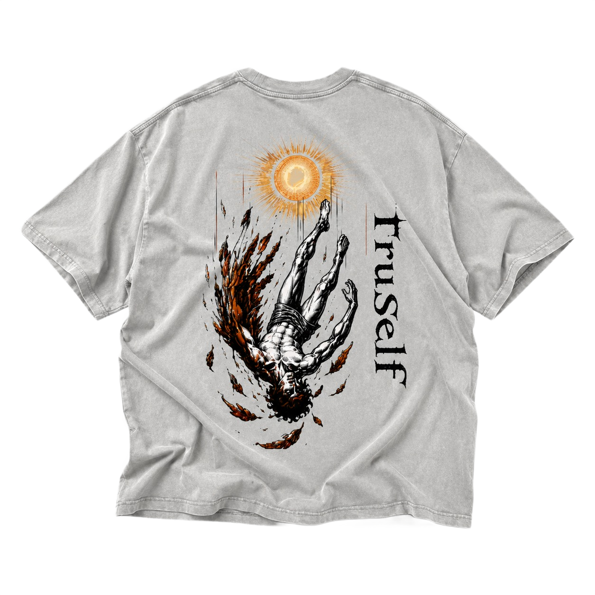 TruSelf Icarus Tee in Light Gray - Archive Series Icarus back graphic, rear view