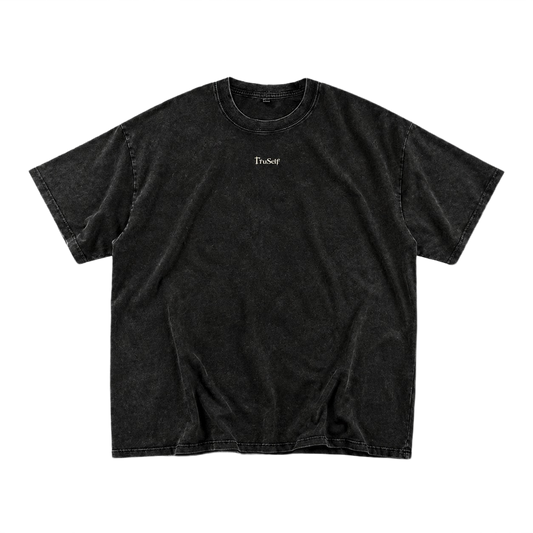 TruSelf Icarus Tee in Black - Archive Series heavyweight cotton tee, front view