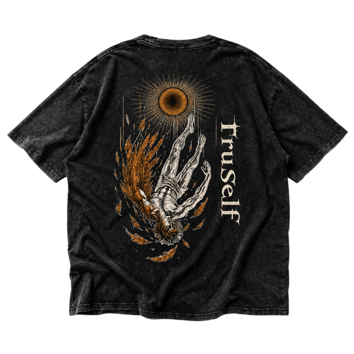 TruSelf Icarus Tee in Black - Archive Series Icarus back graphic, rear view