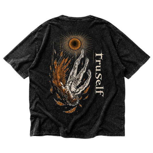 TruSelf Icarus Tee in Black - Archive Series Icarus back graphic, rear view