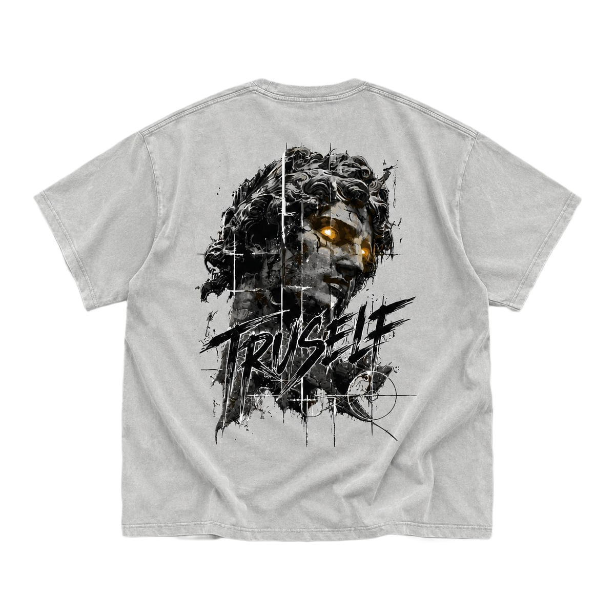TruSelf Apollo Tee in Light Gray - Archive Series back graphic, rear view