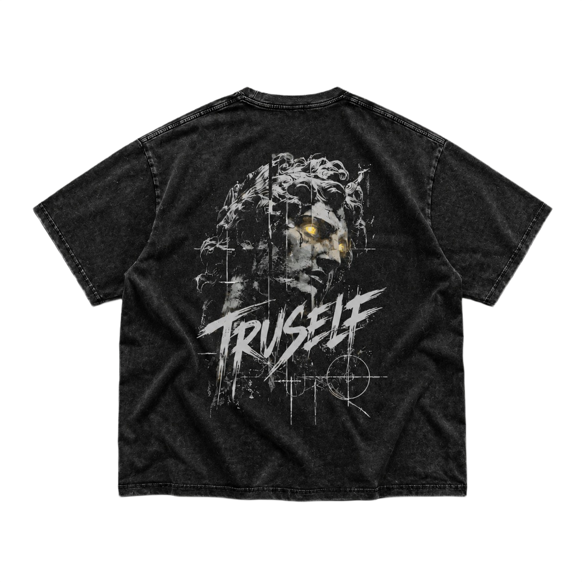 TruSelf Apollo Tee in Black - Archive Series back graphic, rear view