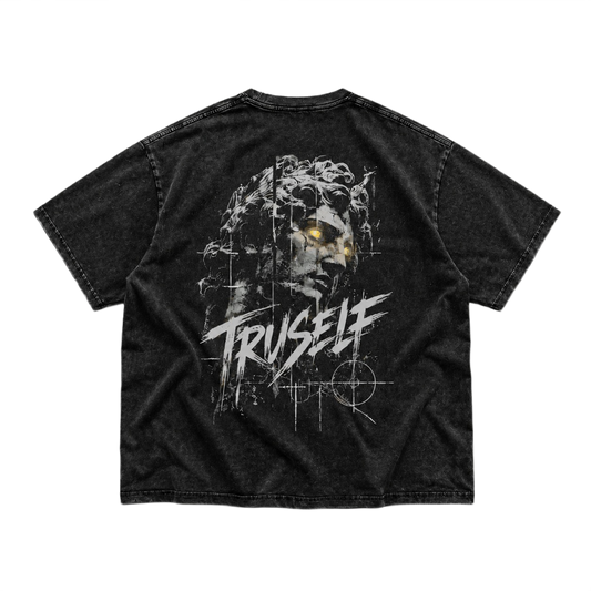 TruSelf Apollo Tee in Black - Archive Series back graphic, rear view