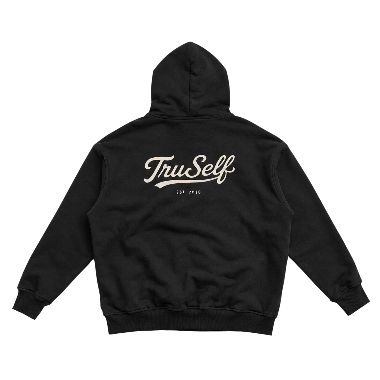 TruSelf Hoodie in Black - heavyweight fleece hoodie, back view