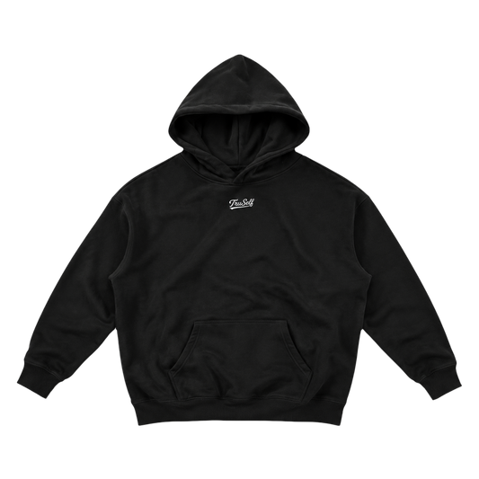 TruSelf Hoodie in Black - heavyweight fleece hoodie, front view