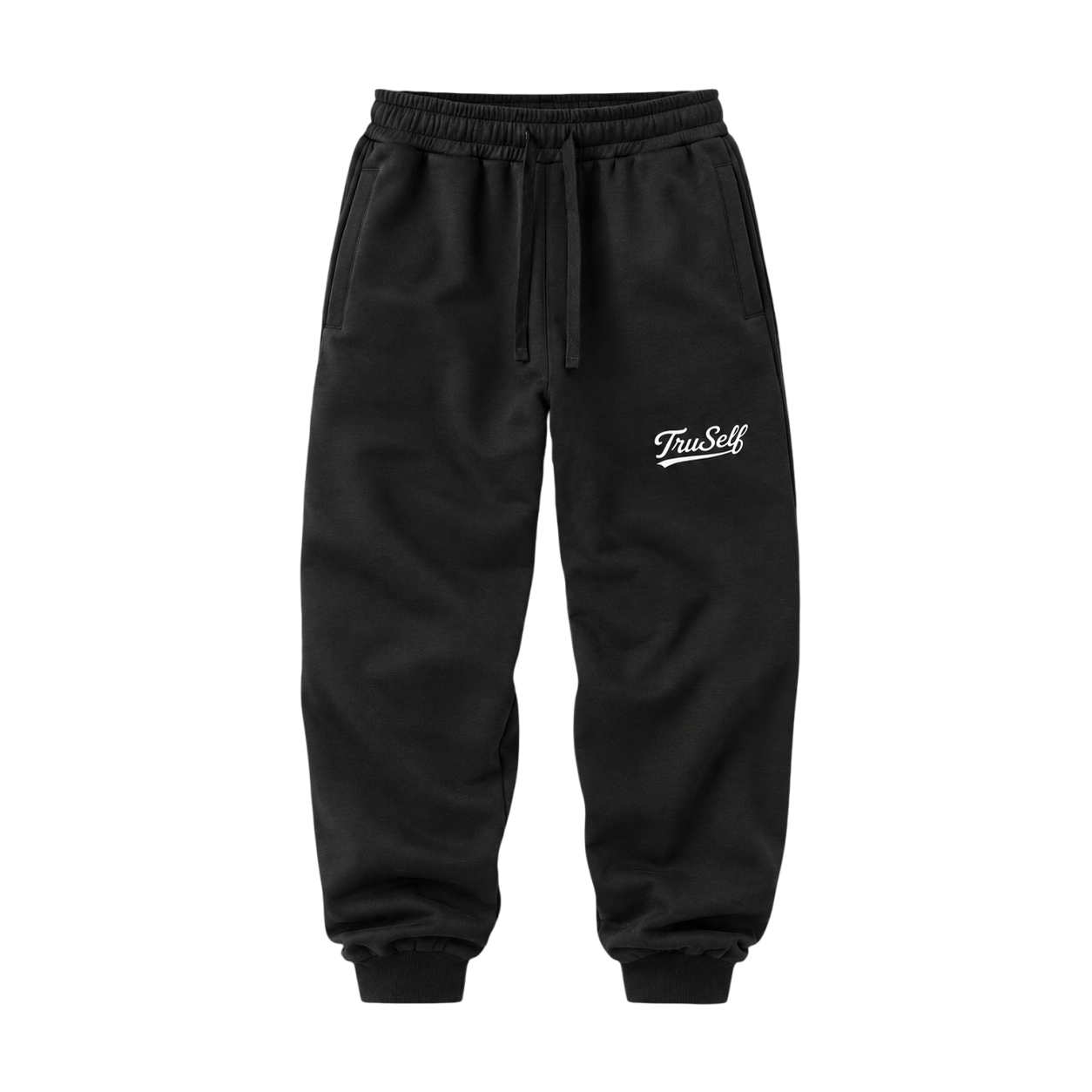 TruSelf Joggers in Black - fleece joggers, front view