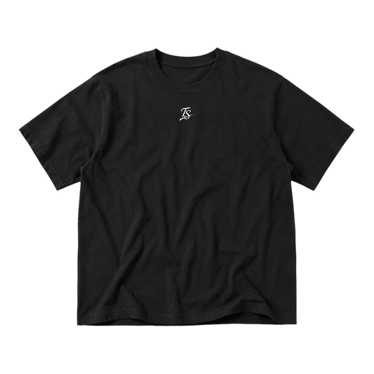 TruSelf TS Tee in Black - heavyweight cotton tee, front view