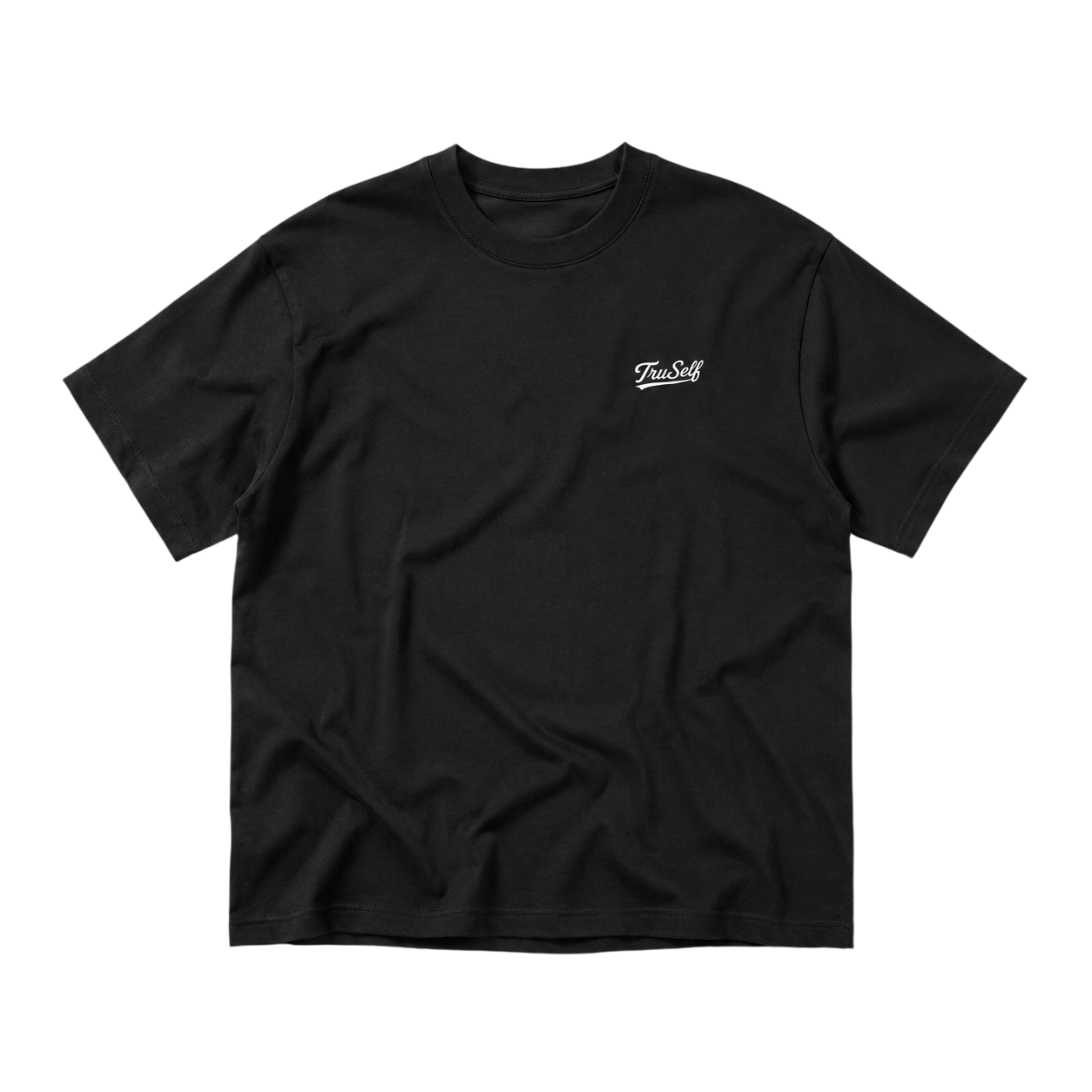 TruSelf Essential Tee in Black - heavyweight cotton tee, front view