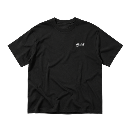 TruSelf Essential Tee in Black - heavyweight cotton tee, front view